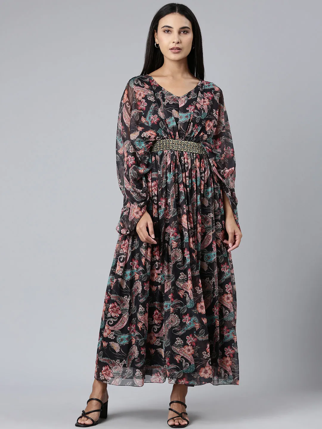 Women Black Floral Maxi Dress