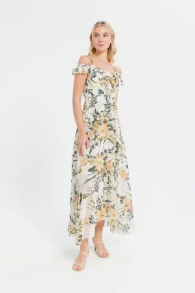 Women Cream Printed Maxi Dress