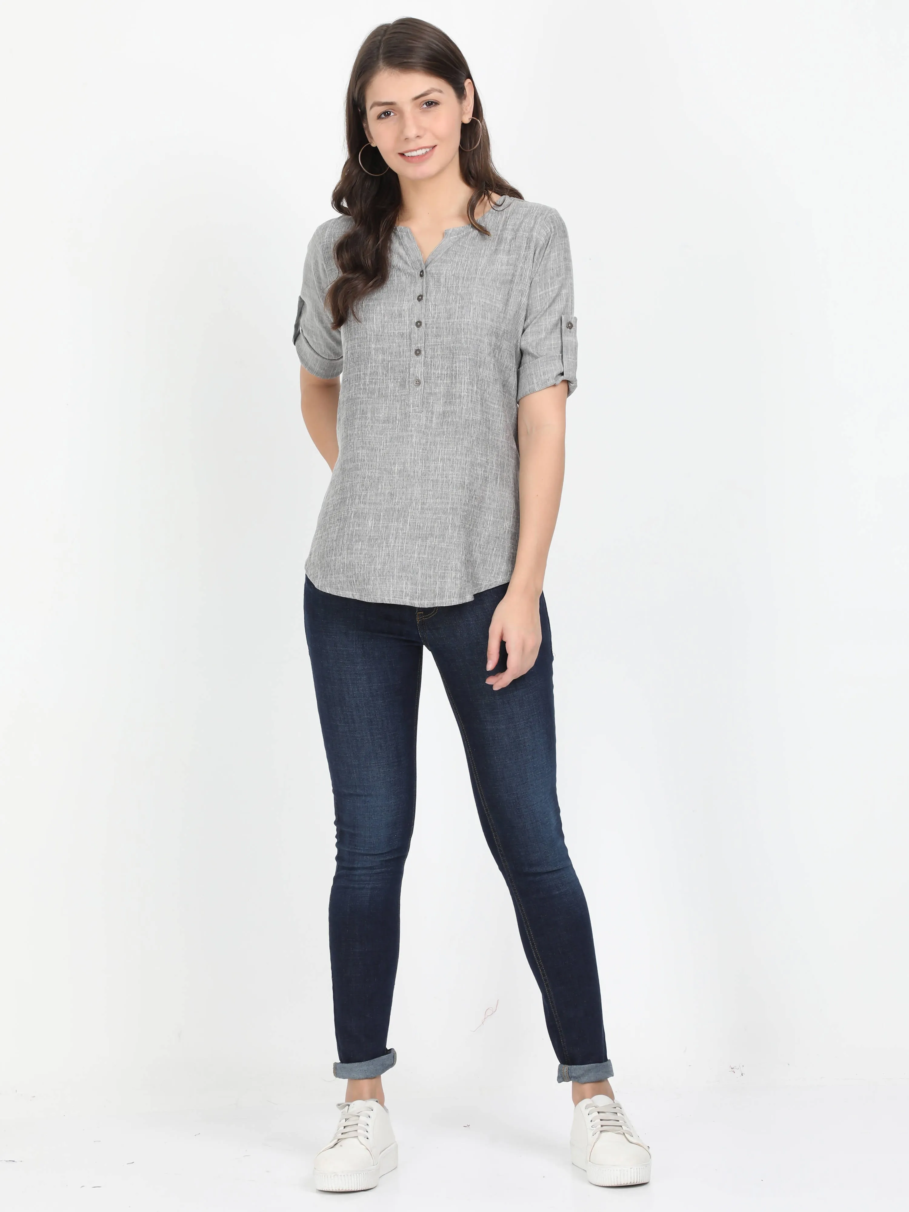 Women Grey Casual Top - Plain