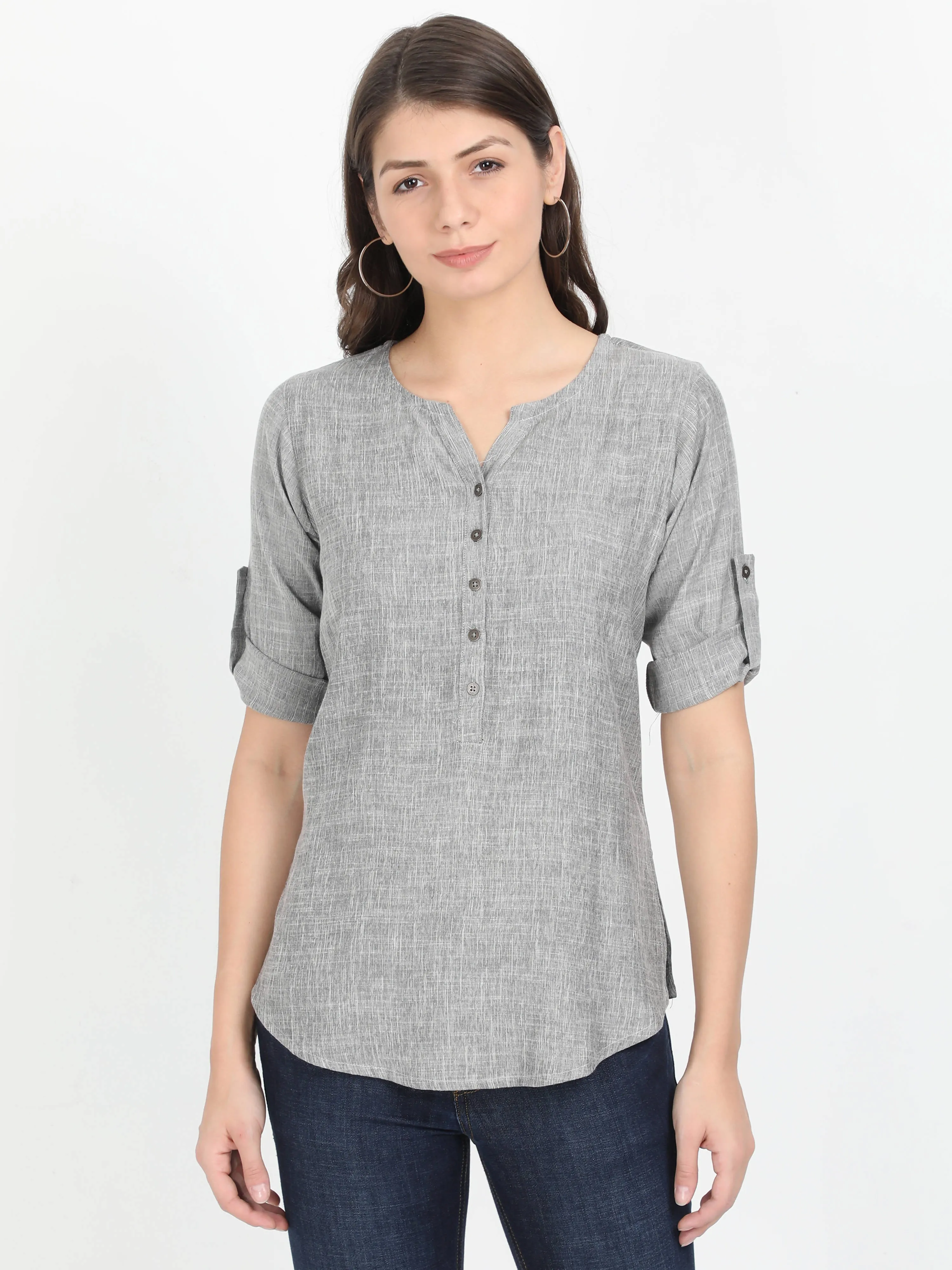 Women Grey Casual Top - Plain