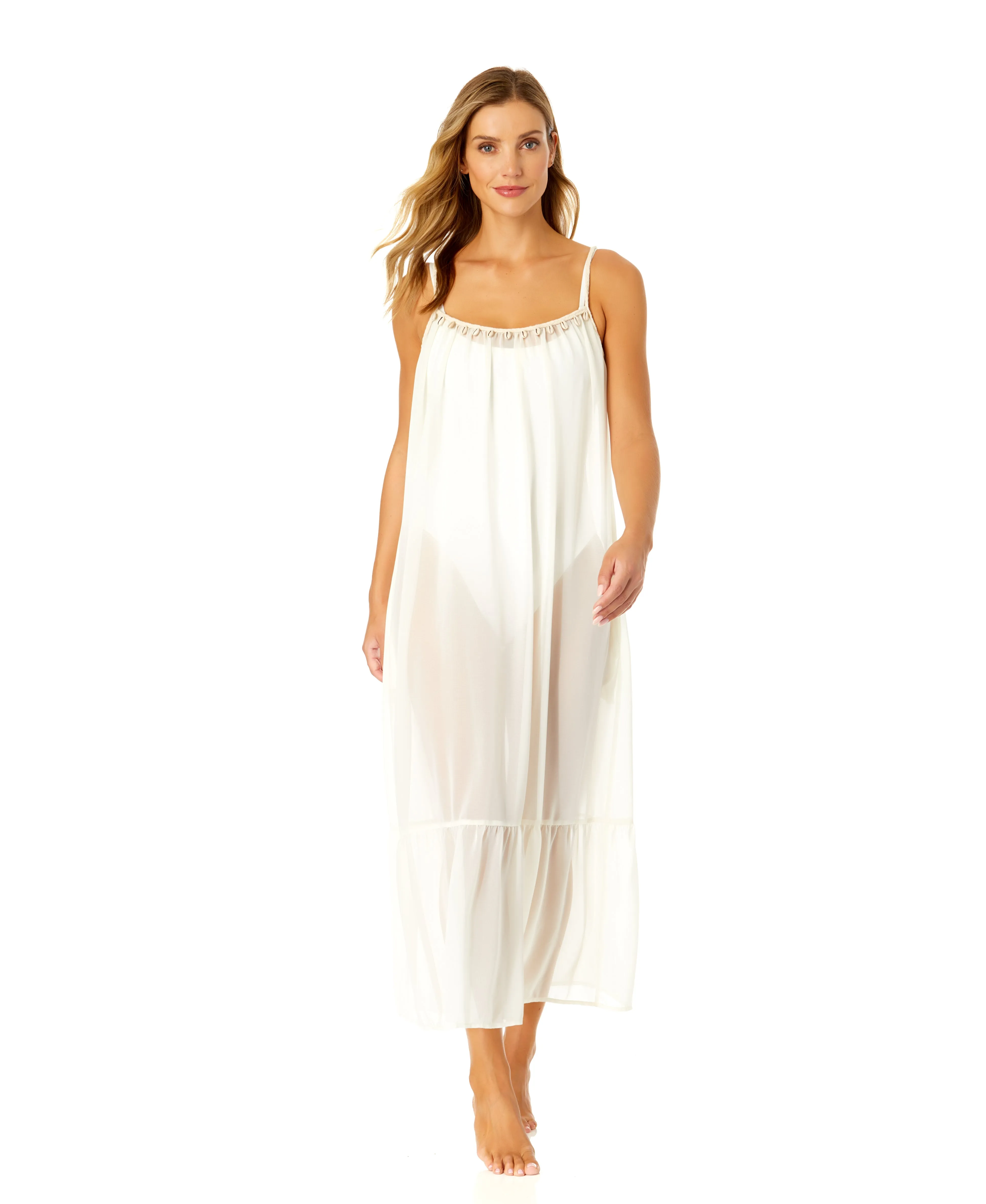 Women's Adjustable Maxi Dress with Seashell Trim Cover Up