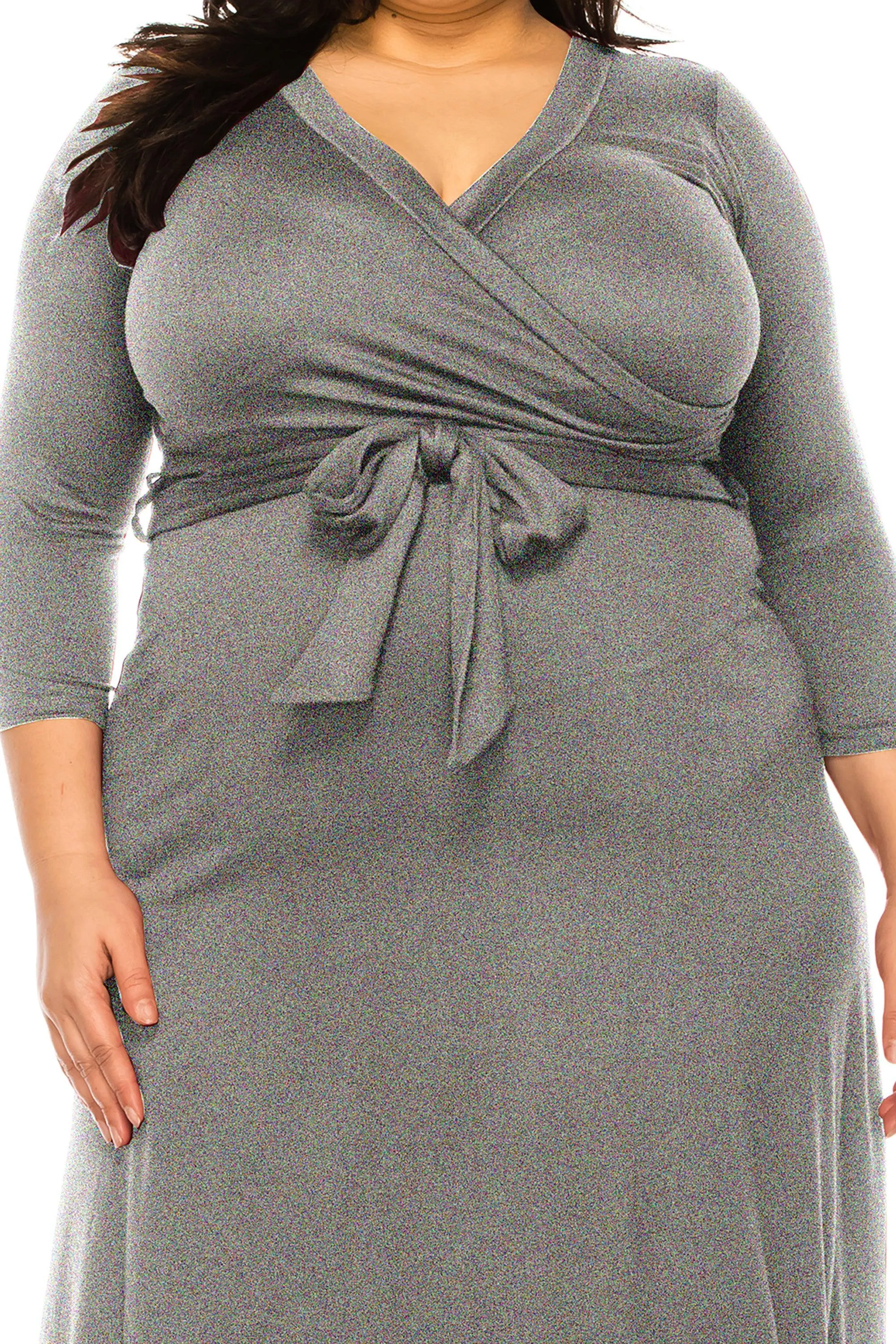 Women's Plus Size Wrap Dress 3/4 Sleeve V Neck Waist Tie