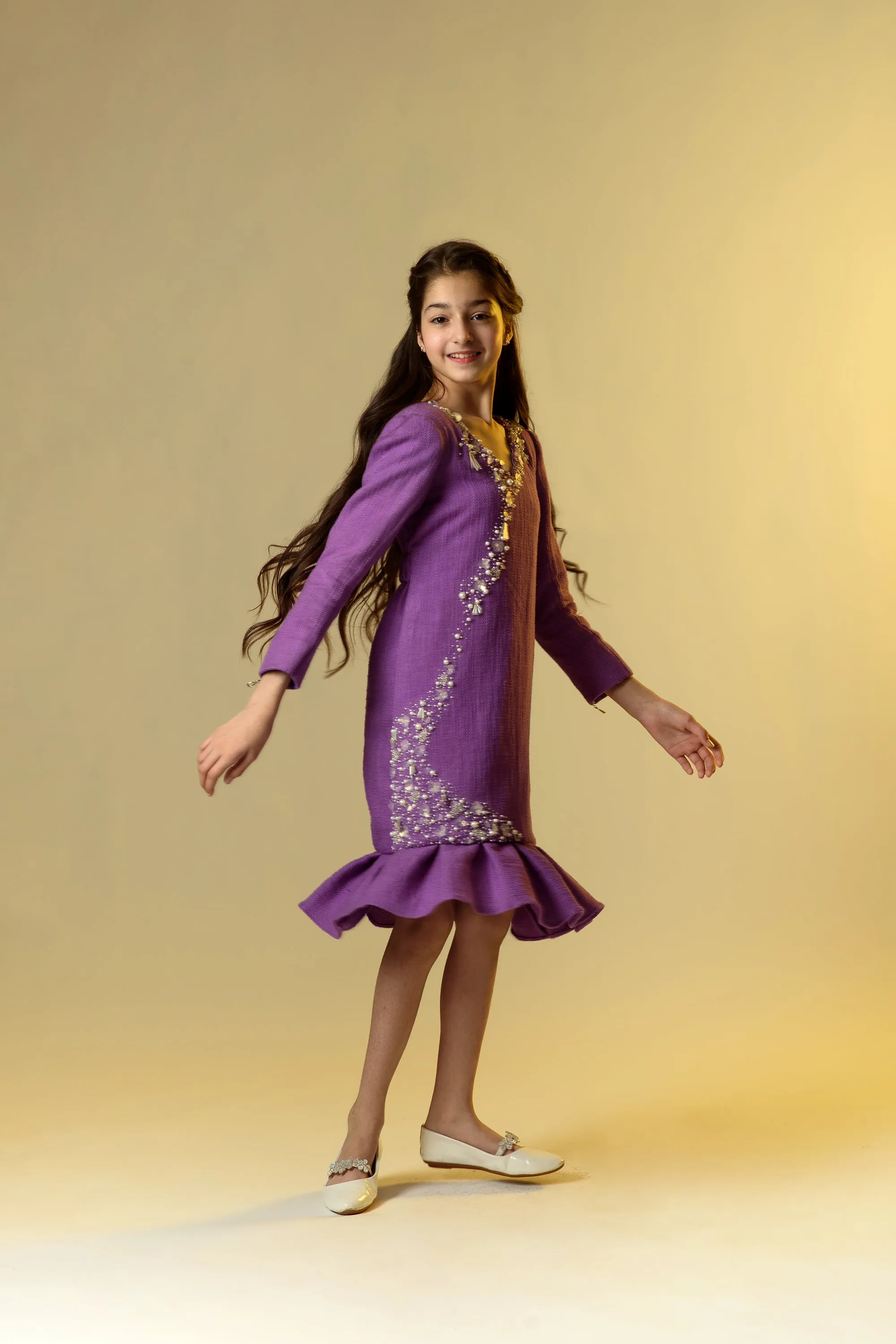 Woodrose- Embroidered Cotton Slub Dress For Girls