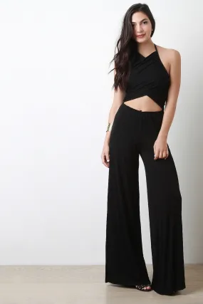 Wrap Front Wide Leg Jumpsuit