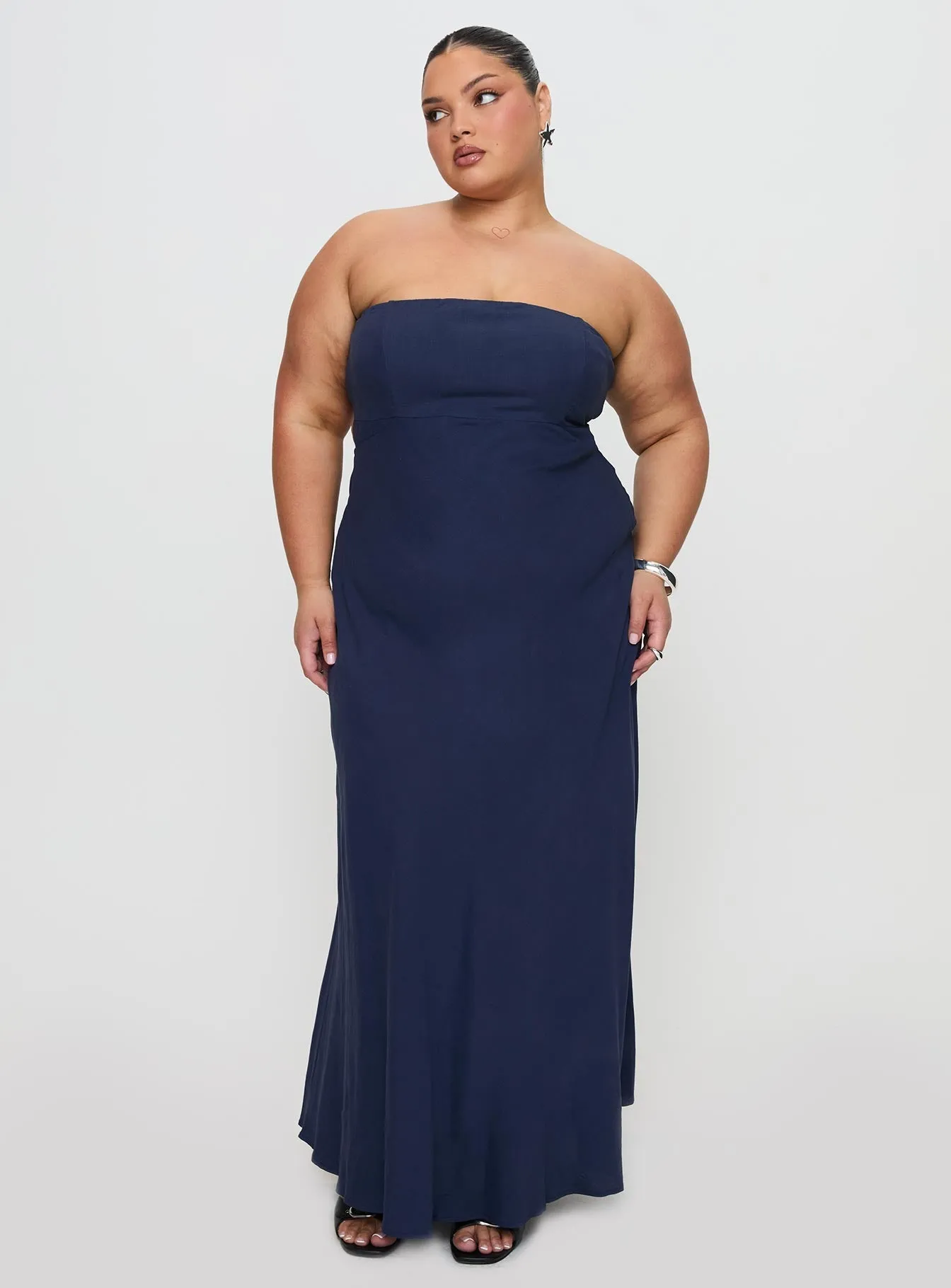 Yahir Strapless Maxi Dress Navy Curve