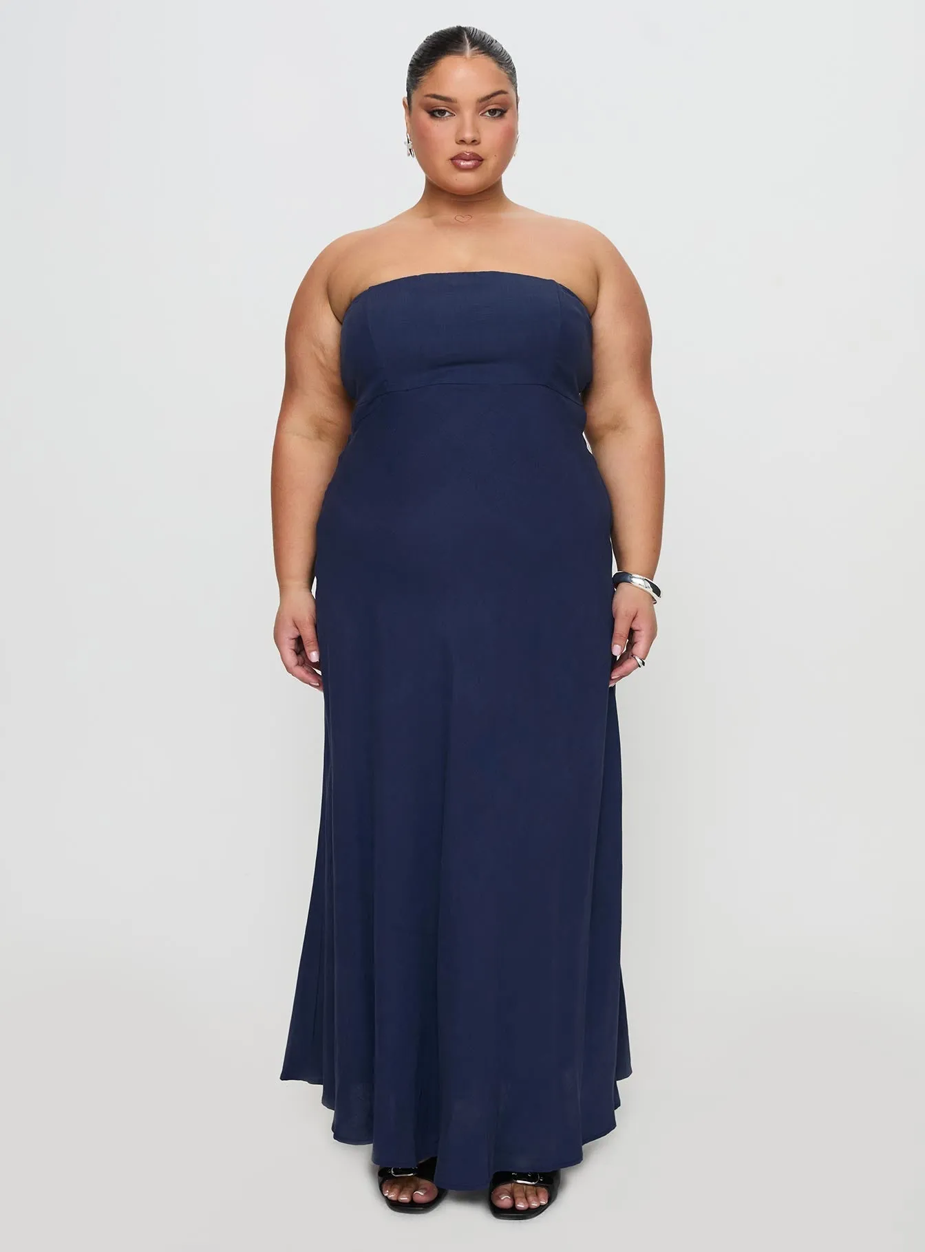 Yahir Strapless Maxi Dress Navy Curve