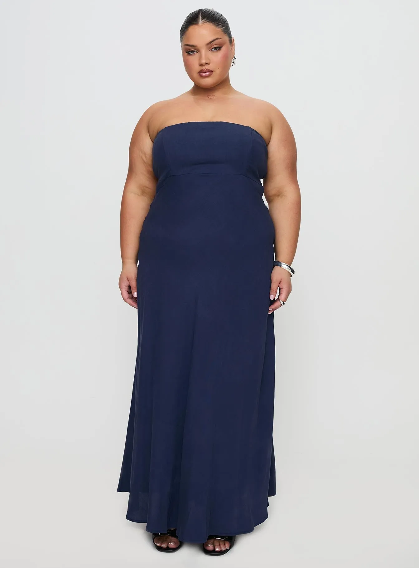 Yahir Strapless Maxi Dress Navy Curve