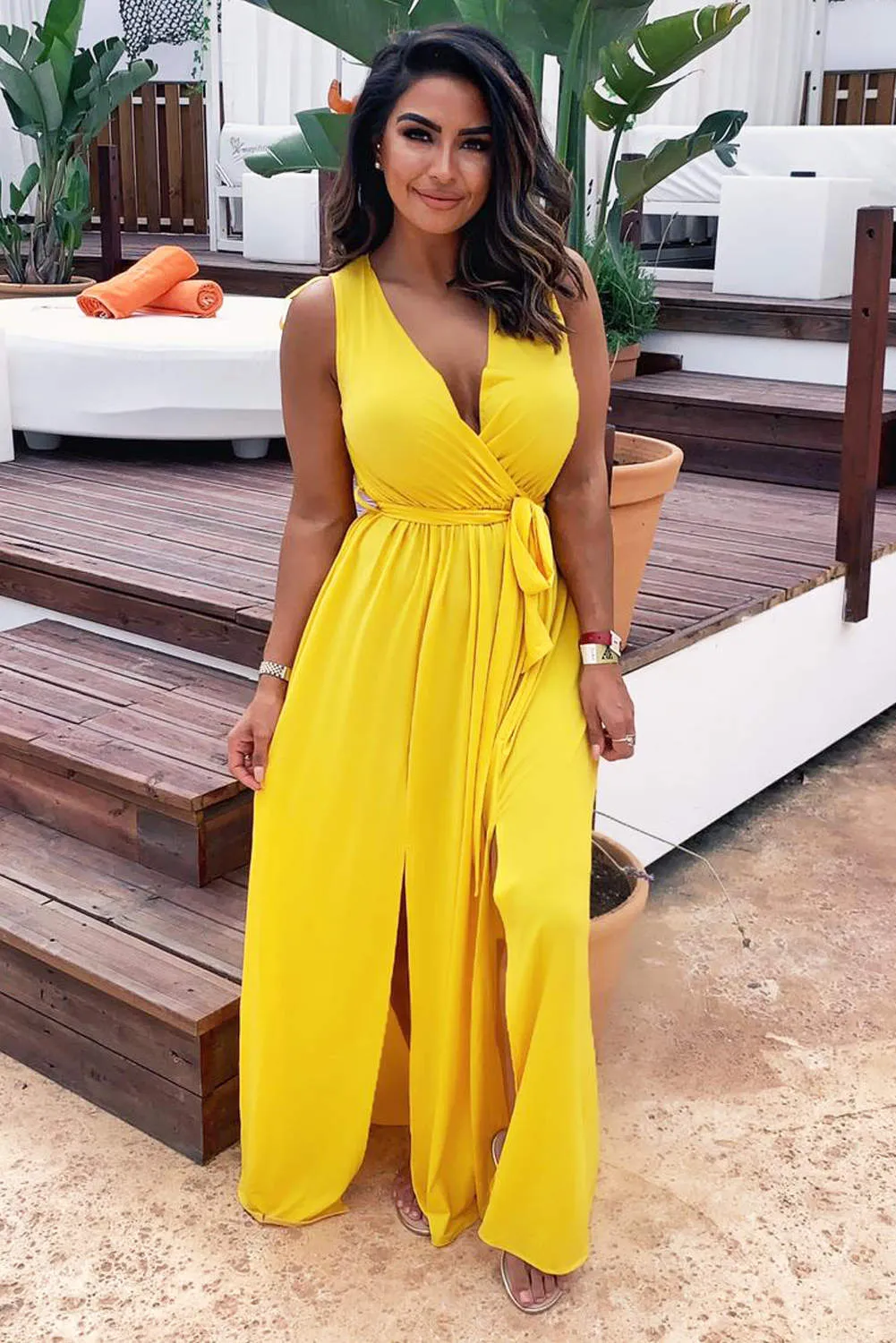 Yellow Wrap Front Maxi Dress