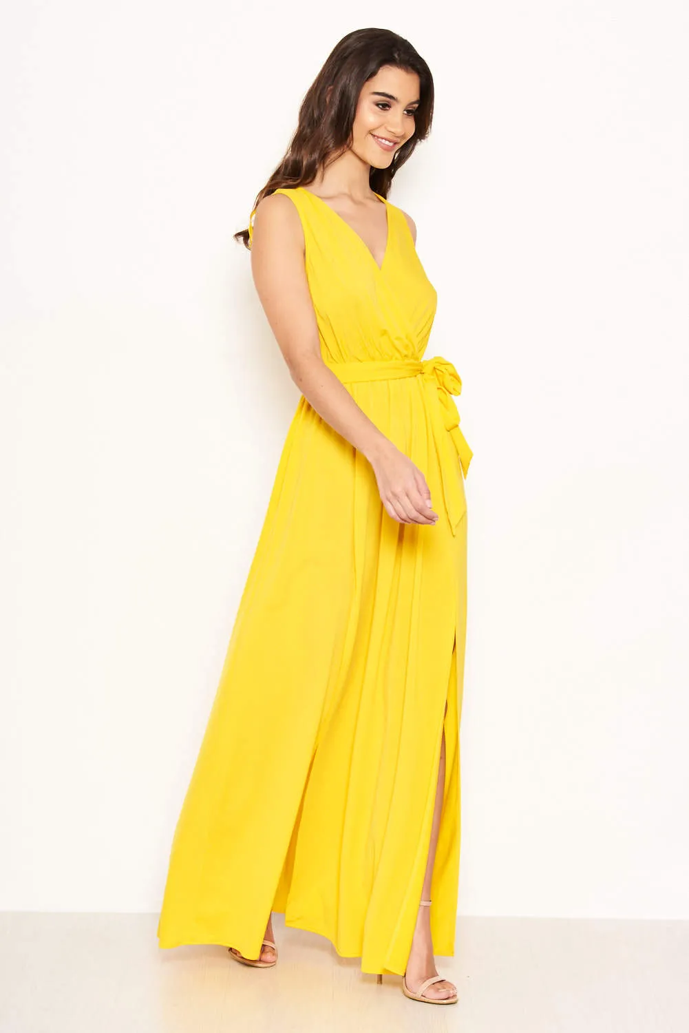 Yellow Wrap Front Maxi Dress